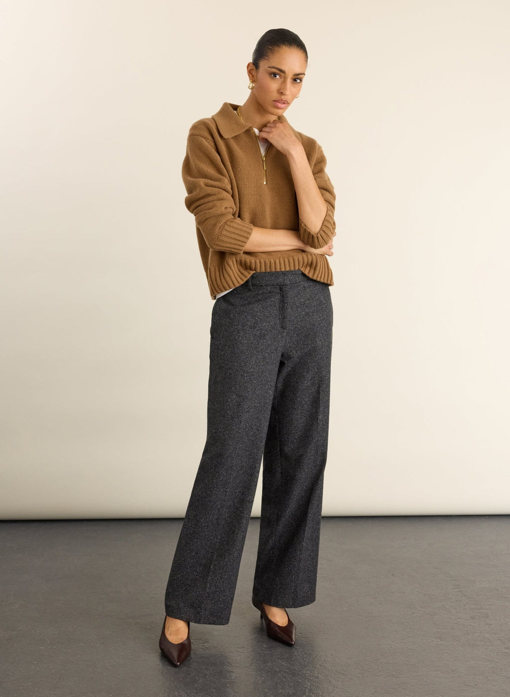 Petite Gwynnie Wool Blend Wide Leg Trousers - Grey Baukjen