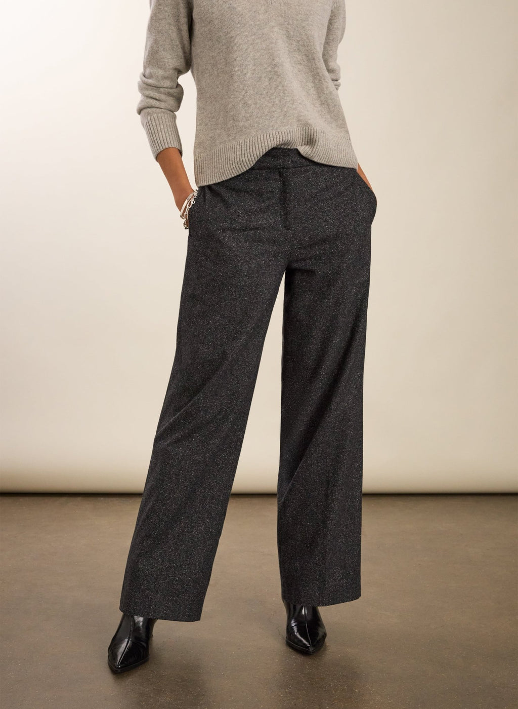 Petite Gwynnie Wool Blend Wide Leg Trousers - Grey Baukjen
