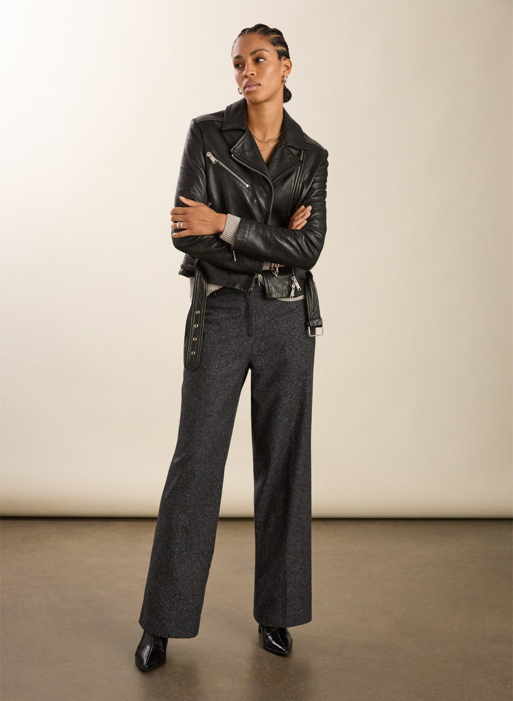 Petite Gwynnie Wool Blend Wide Leg Trousers - Grey Baukjen