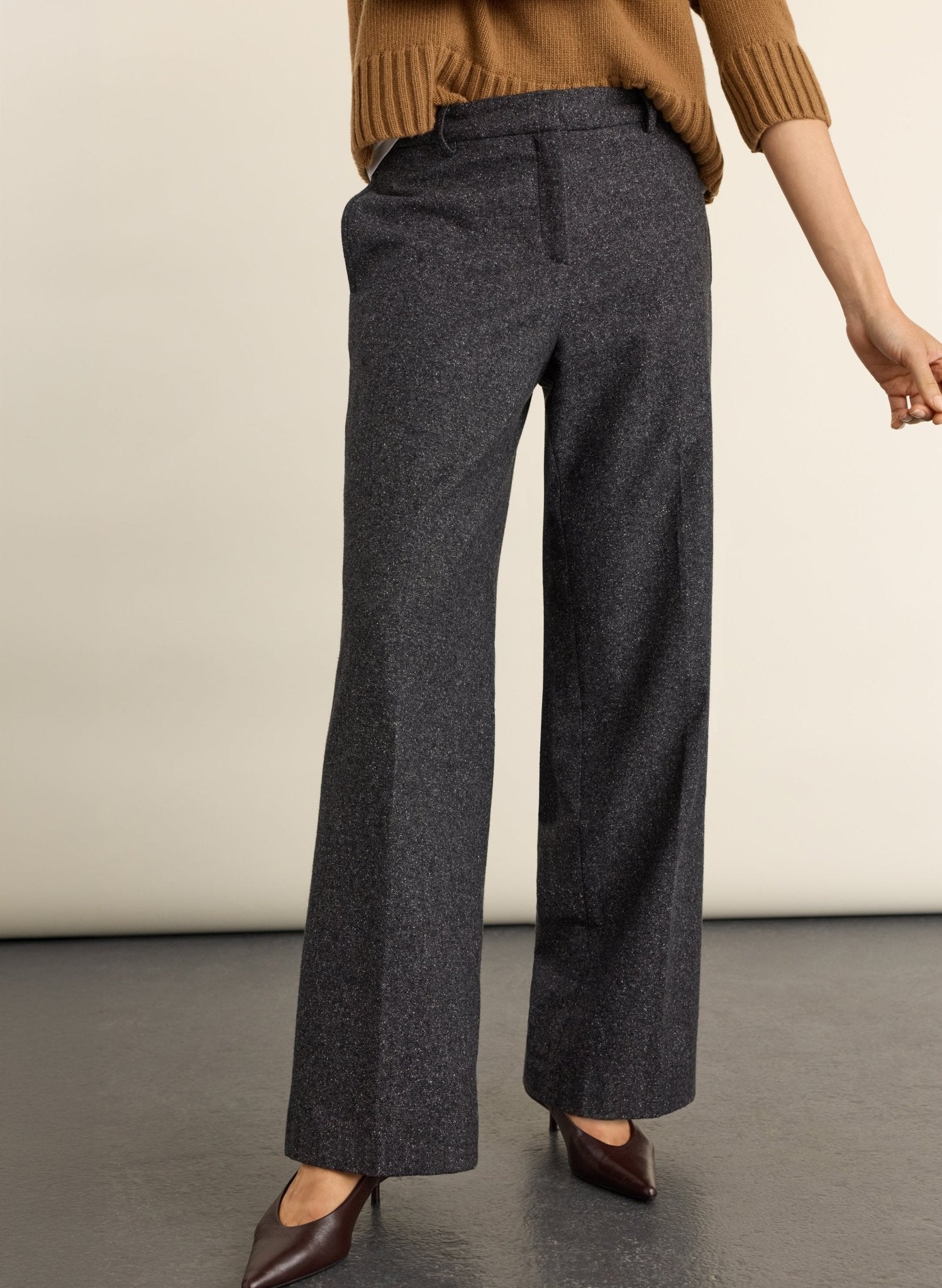 Petite Gwynnie Wool Blend Wide Leg Trousers - Grey Baukjen
