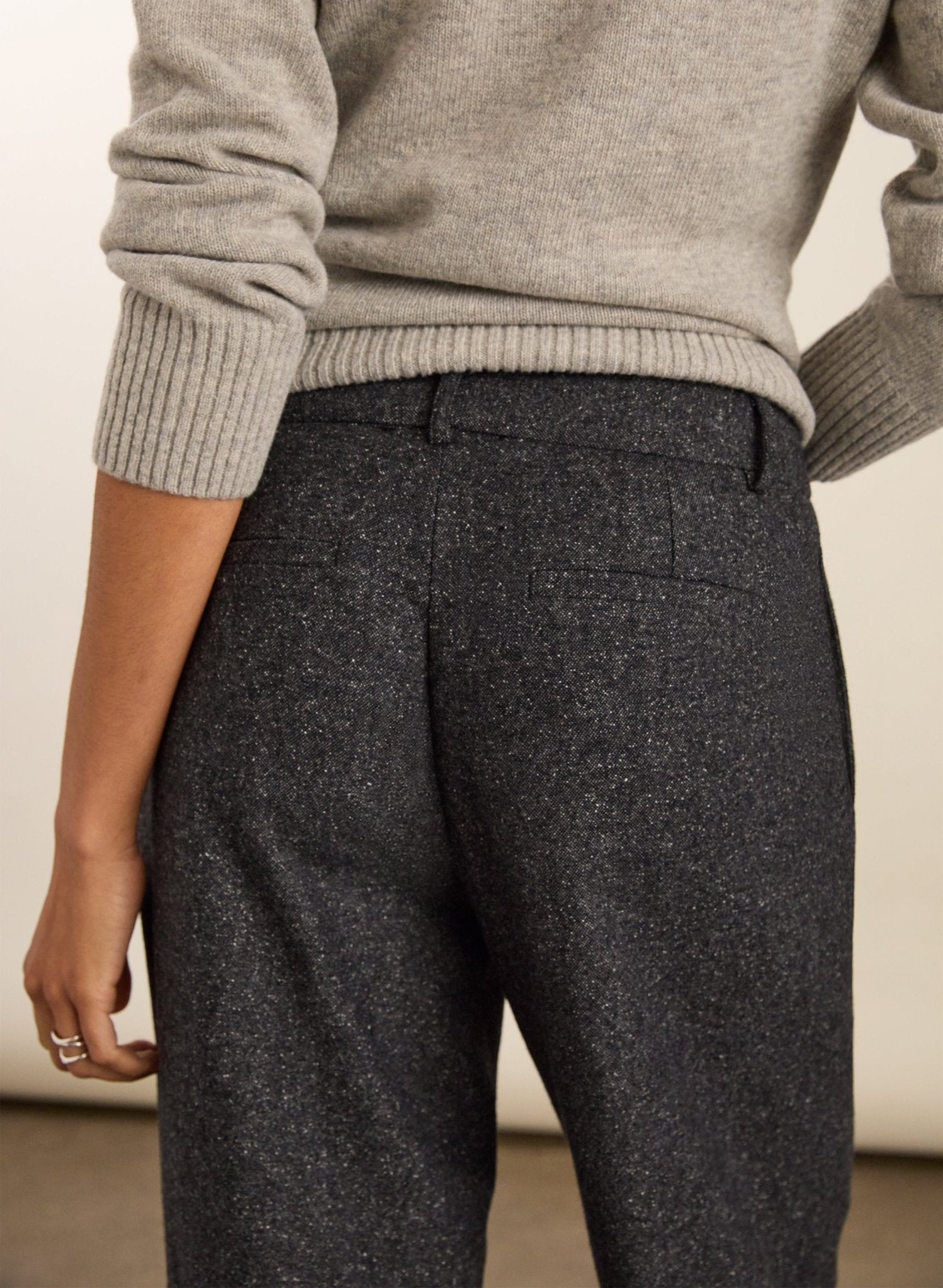 Petite Gwynnie Wool Blend Wide Leg Trousers - Grey Baukjen