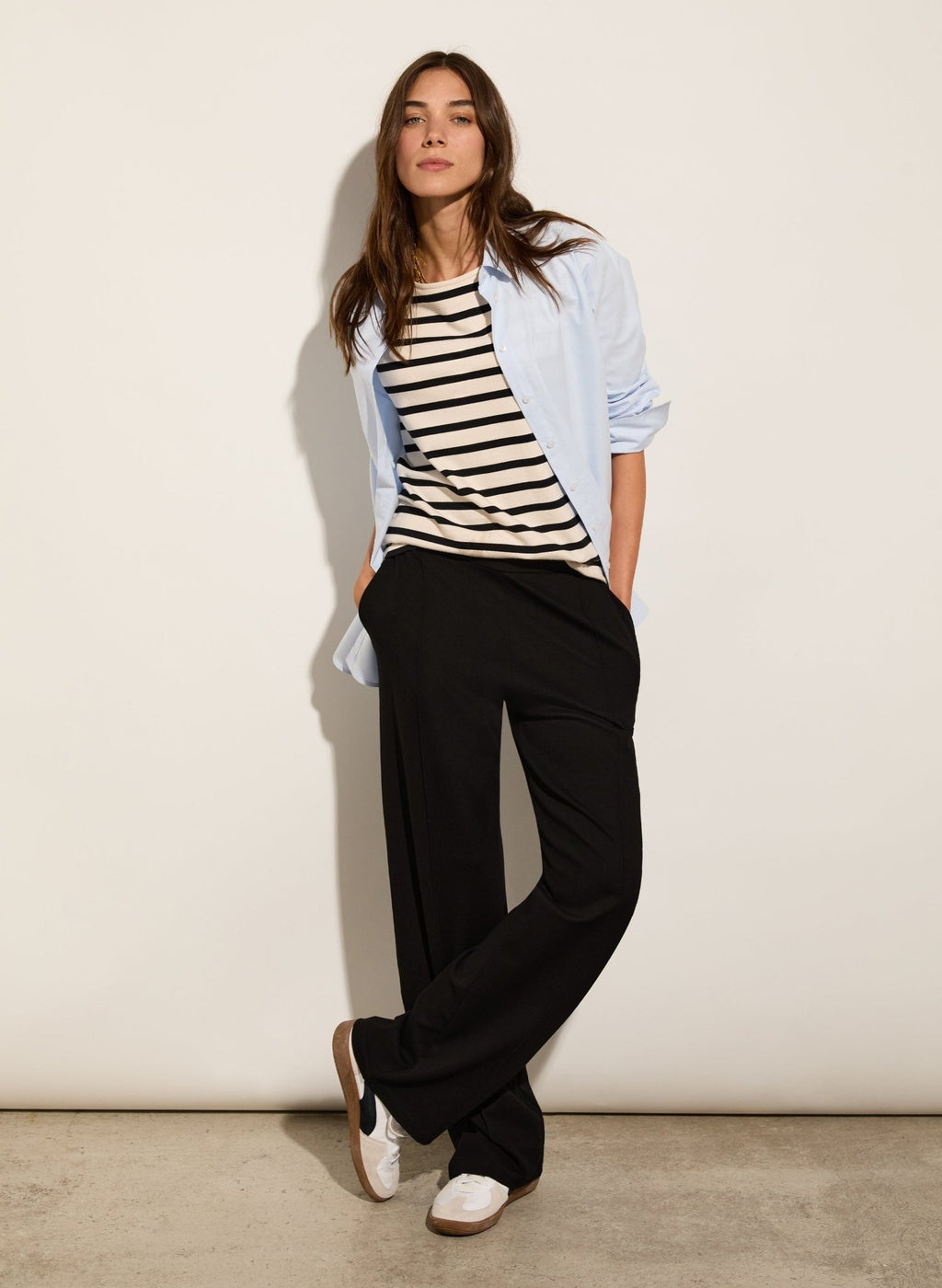 Petite Marian Ponte Wide Leg Trousers - Caviar Black Baukjen