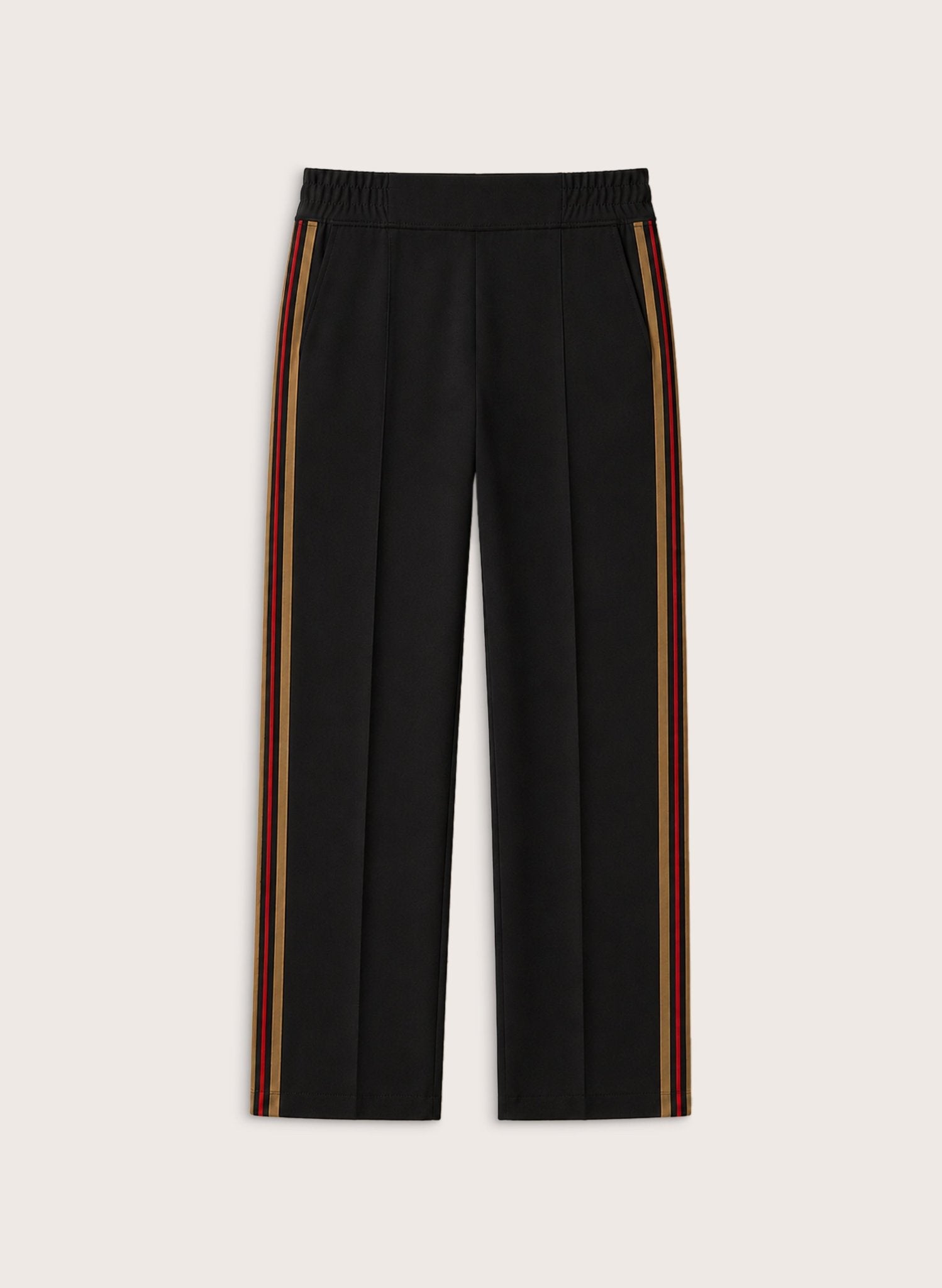 Petite Marjorie Side Stripe Ponte Trousers - Black, Red & Taupe Baukjen