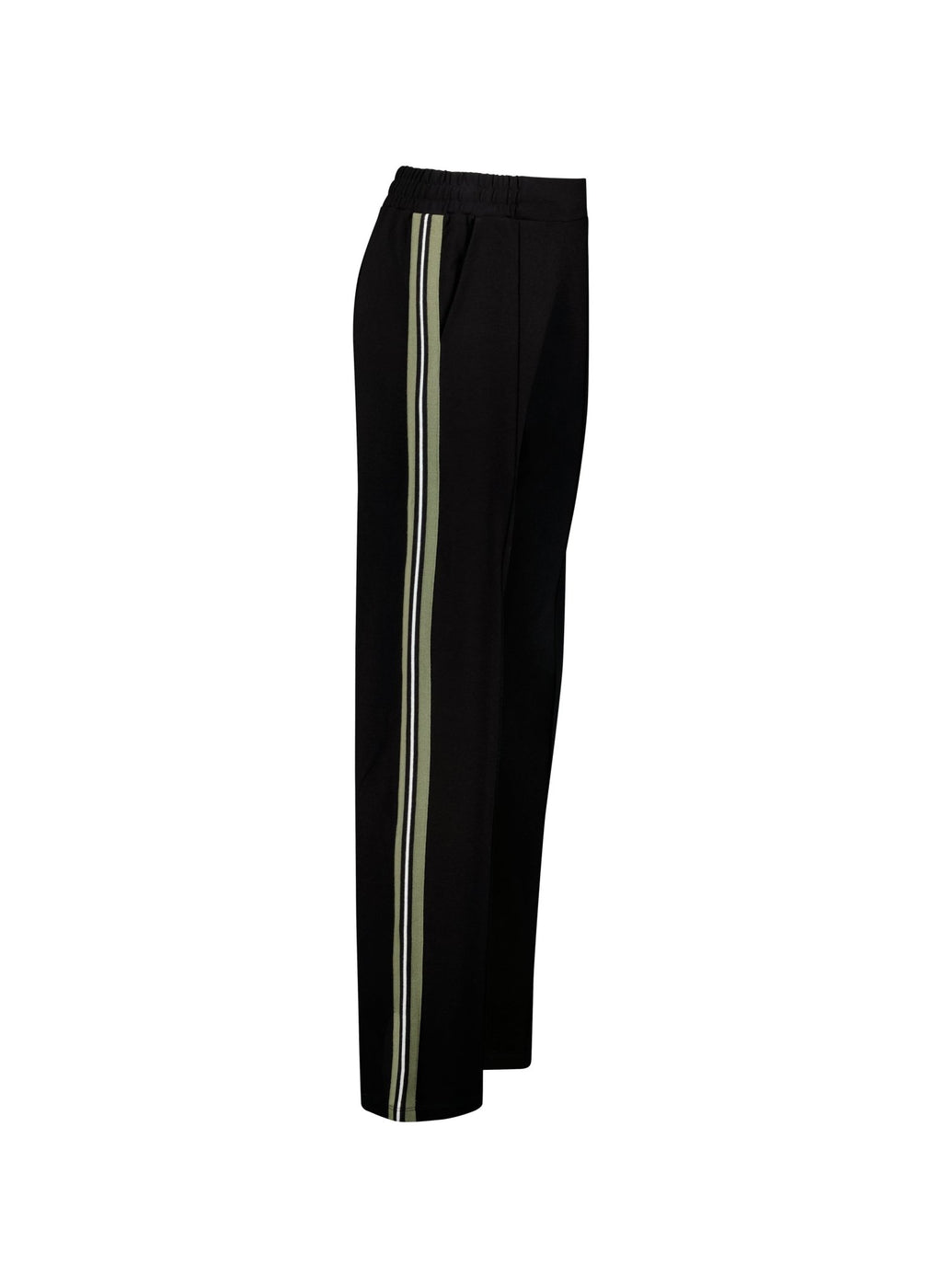Petite Marjorie Side Stripe Ponte Trousers - Caviar Black & Khaki Baukjen