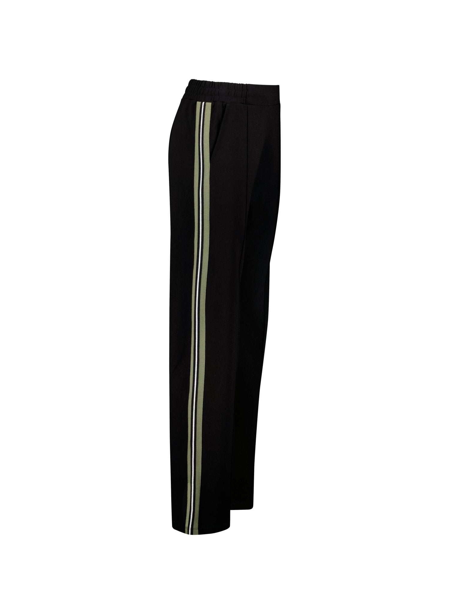 Petite Marjorie Side Stripe Ponte Trousers - Caviar Black & Khaki Baukjen