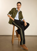 Petite Marjorie Side Stripe Ponte Trousers - Caviar Black & Khaki Baukjen