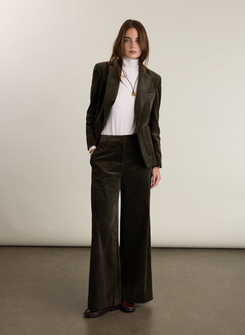 Petite Melis Corduroy Wide Leg Trousers - Khaki Baukjen