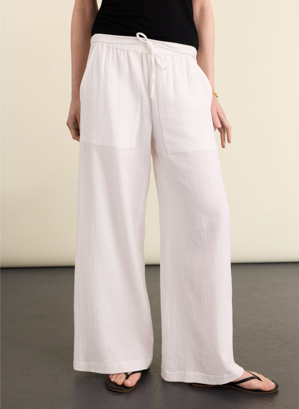 Petite Melrose Double Cheesecloth Wide Leg Trousers - Pure White Baukjen