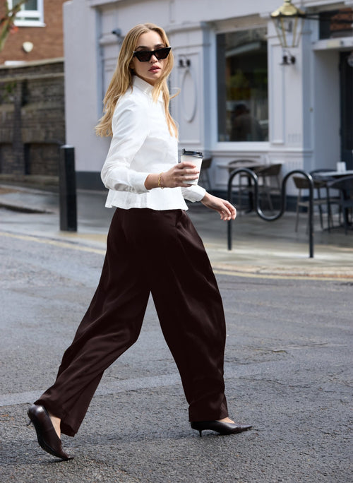 Petite Safie Palazzo Sateen Trousers - Dark Chocolate Baukjen