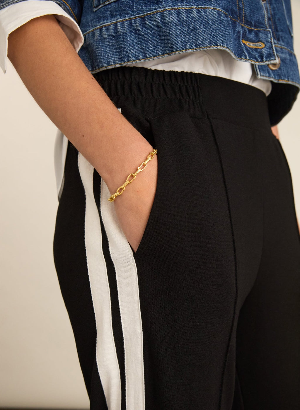 Petite Tippi 2.0 Side Stripe Trousers - Black & Cream Baukjen