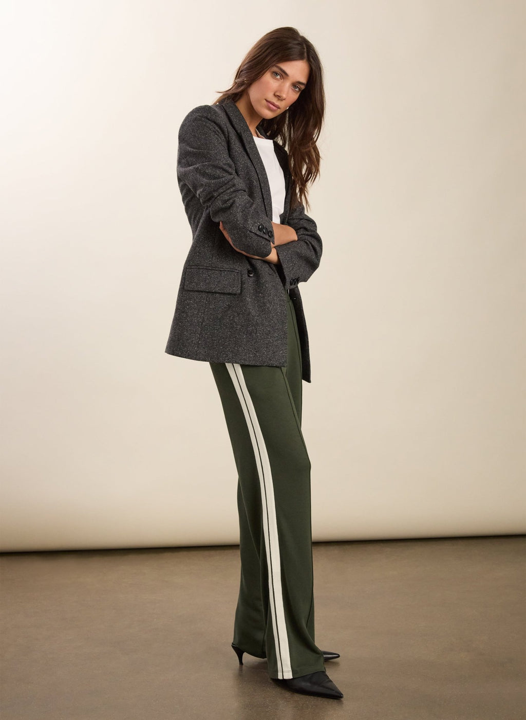 Petite Tippi 2.0 Side Stripe Trousers - Deep Khaki & Cream Stripe Baukjen