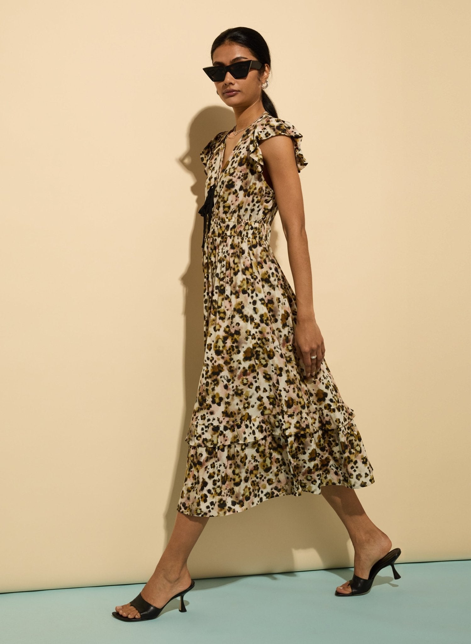 Philippine Printed Tie Detail Dress - Brown Cheetah Baukjen