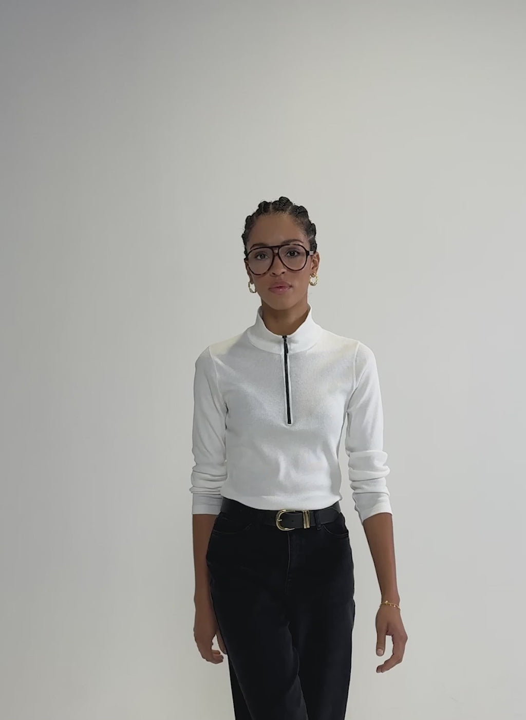 Clayton Organic Cotton Zip Turtleneck Top