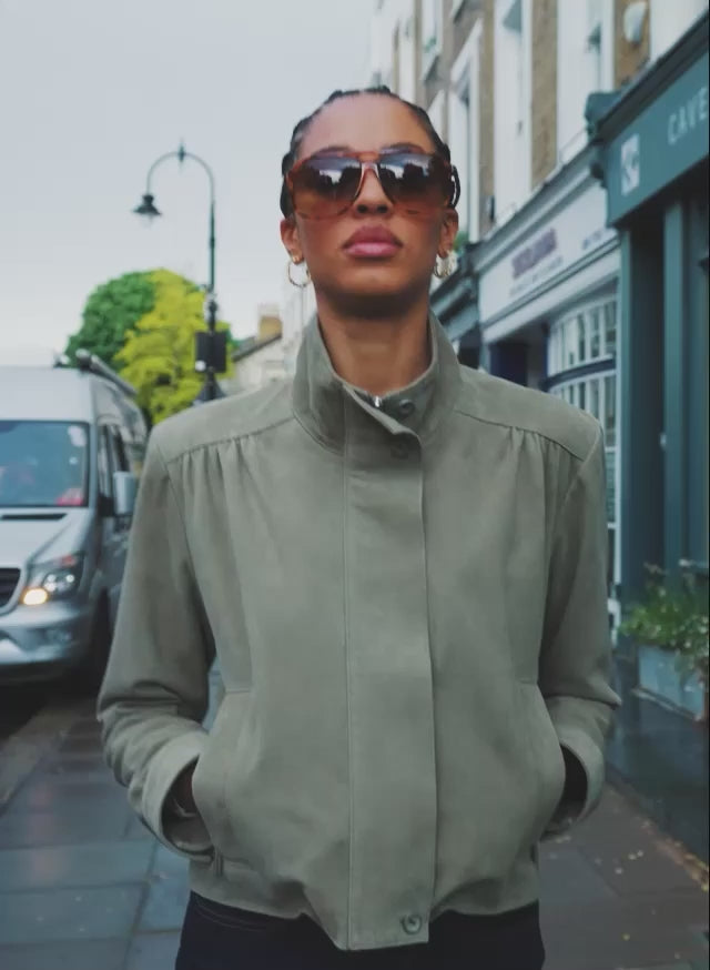 Ida Suede Funnel Neck Bomber Jacket