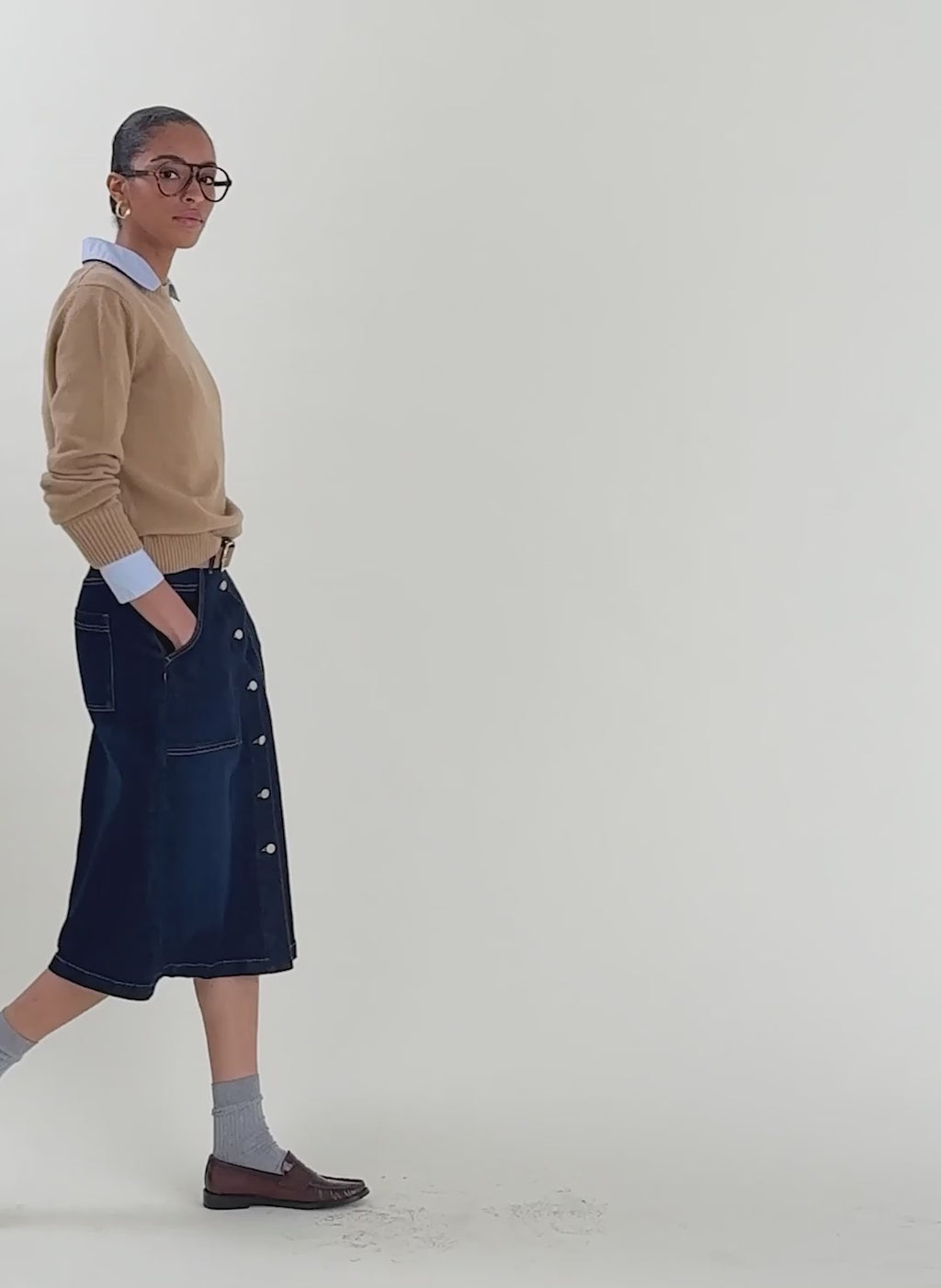 Bobbie Organic Cotton Stretch Denim Midi Skirt