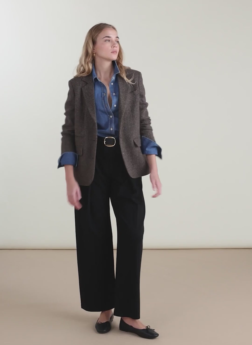 Dina Pleated Wide-Leg Ponte Trousers