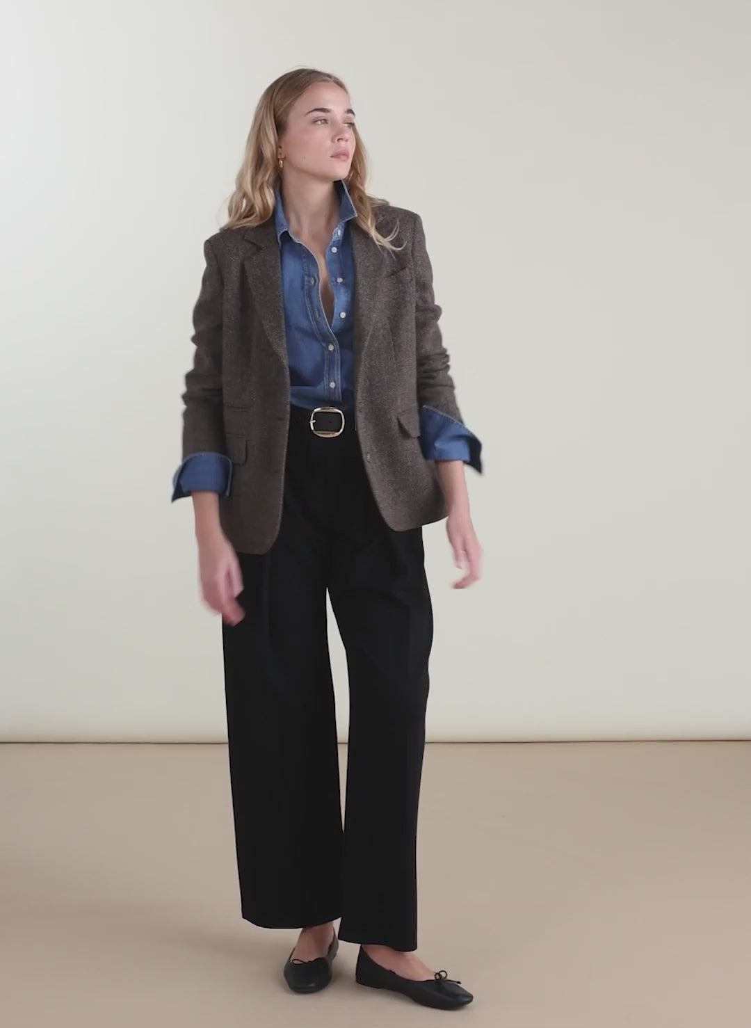 Dina Pleated Wide-Leg Ponte Trousers
