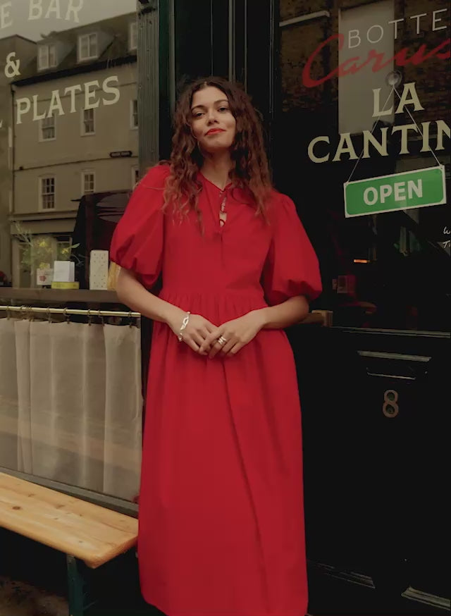 Rose Organic Cotton Tie Midi Dress