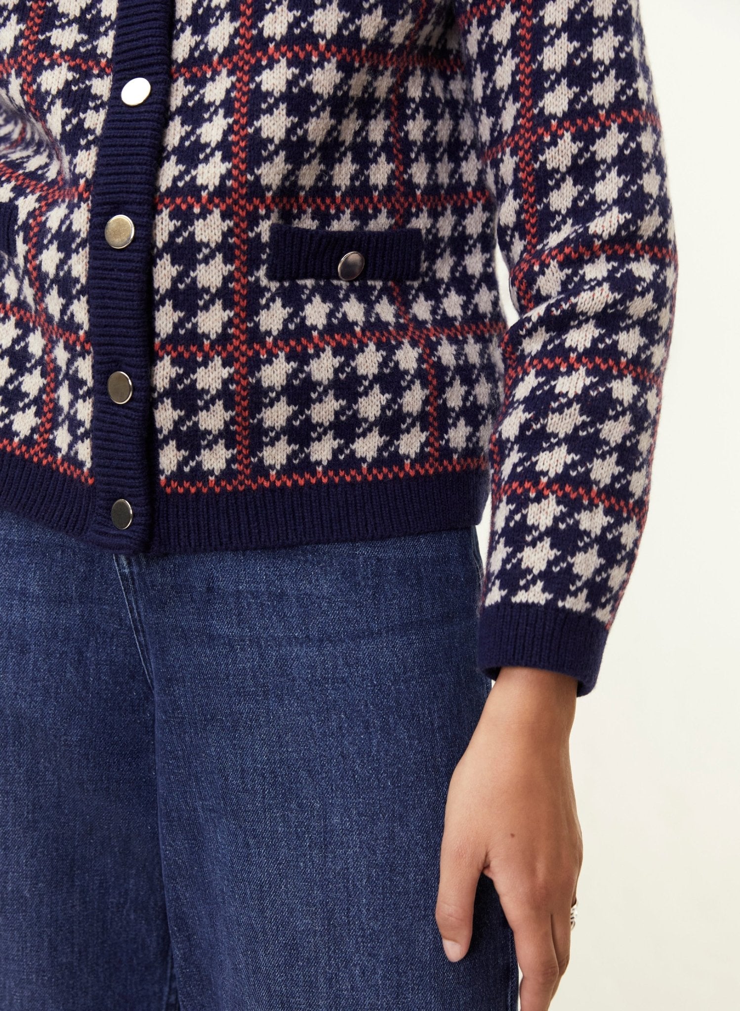 Prudence Recycled Wool Knitted Jacket - Navy and Natural Baukjen