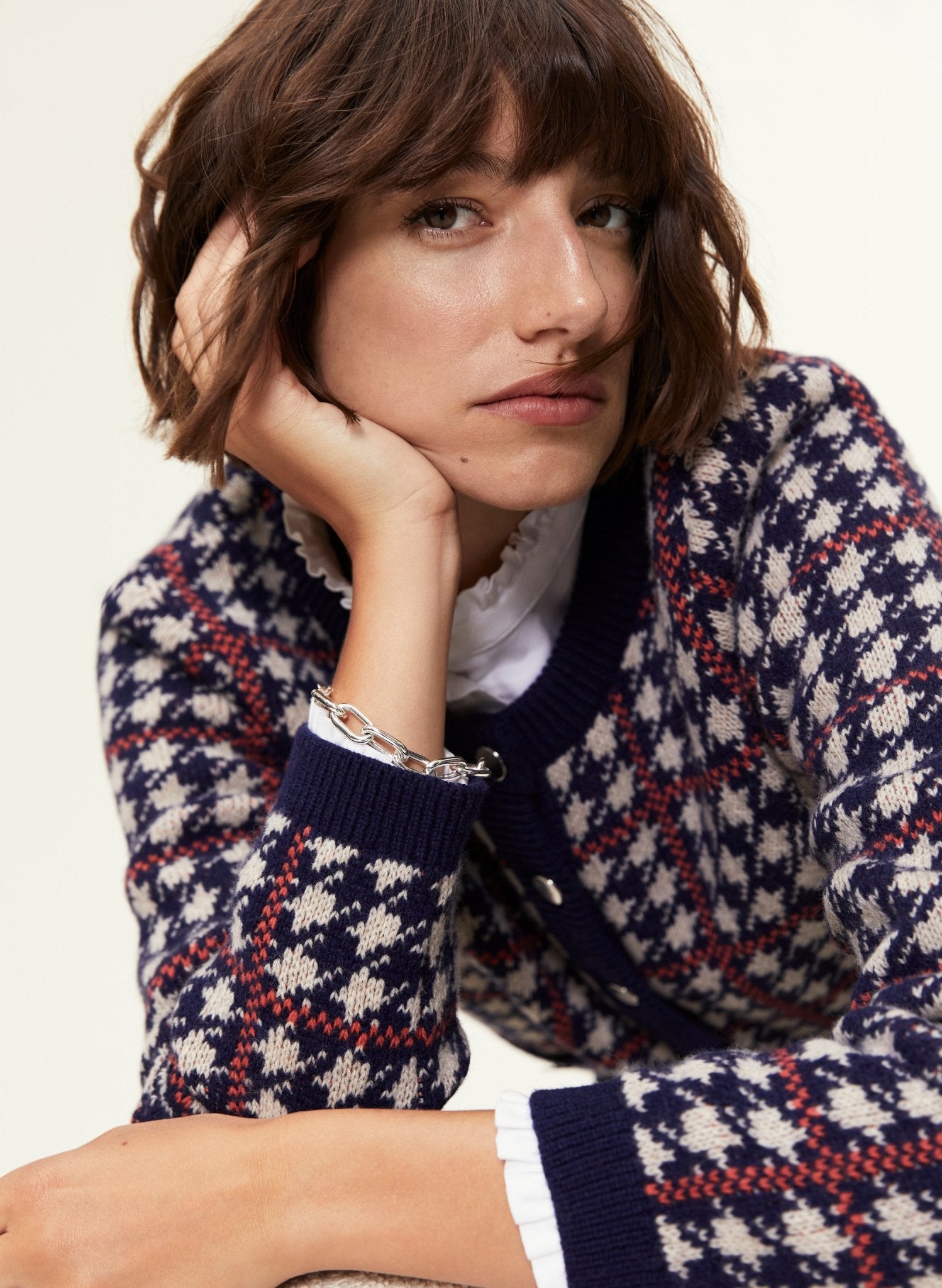 Prudence Recycled Wool Knitted Jacket - Navy and Natural Baukjen