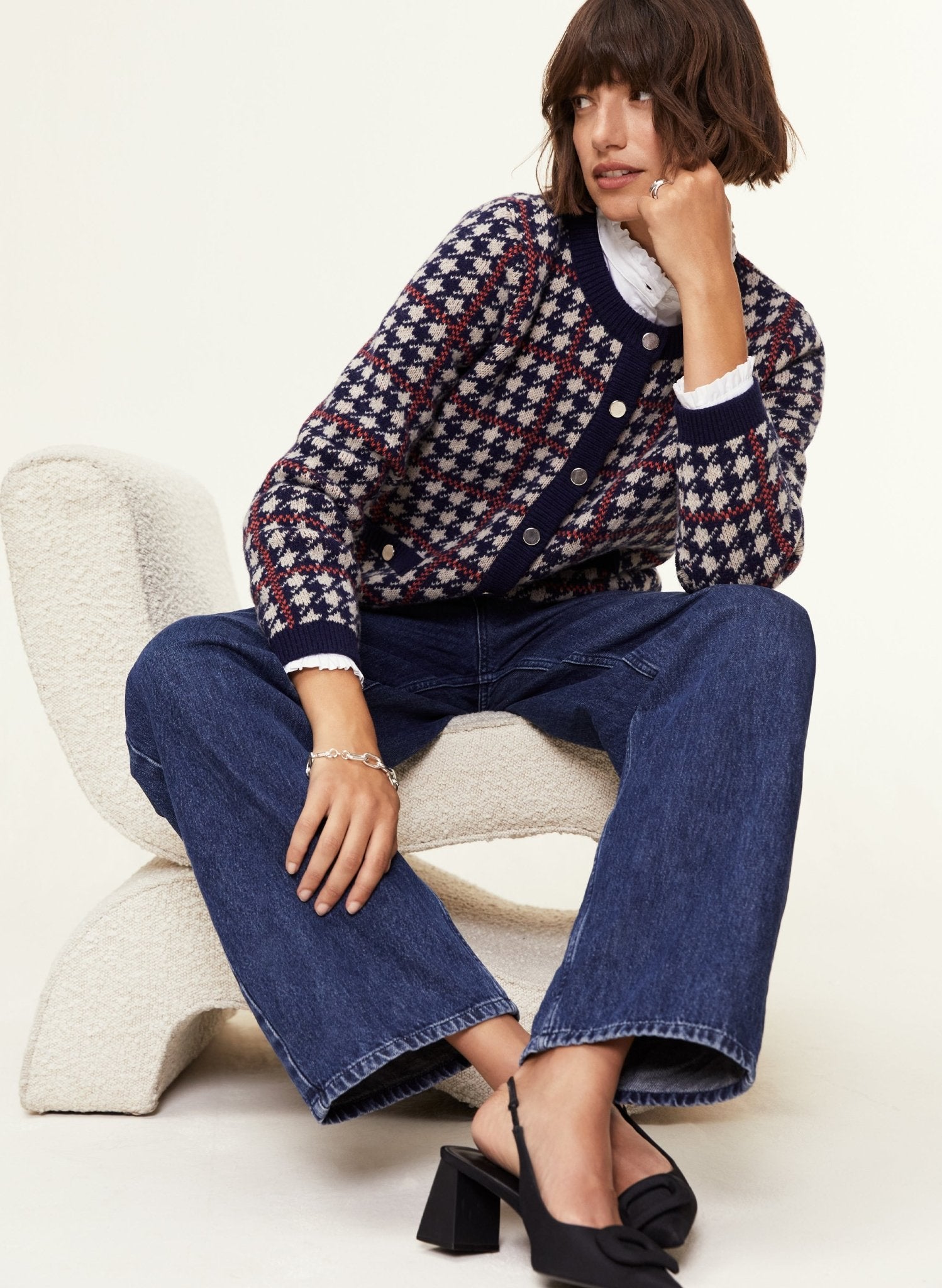 Prudence Recycled Wool Knitted Jacket - Navy and Natural Baukjen