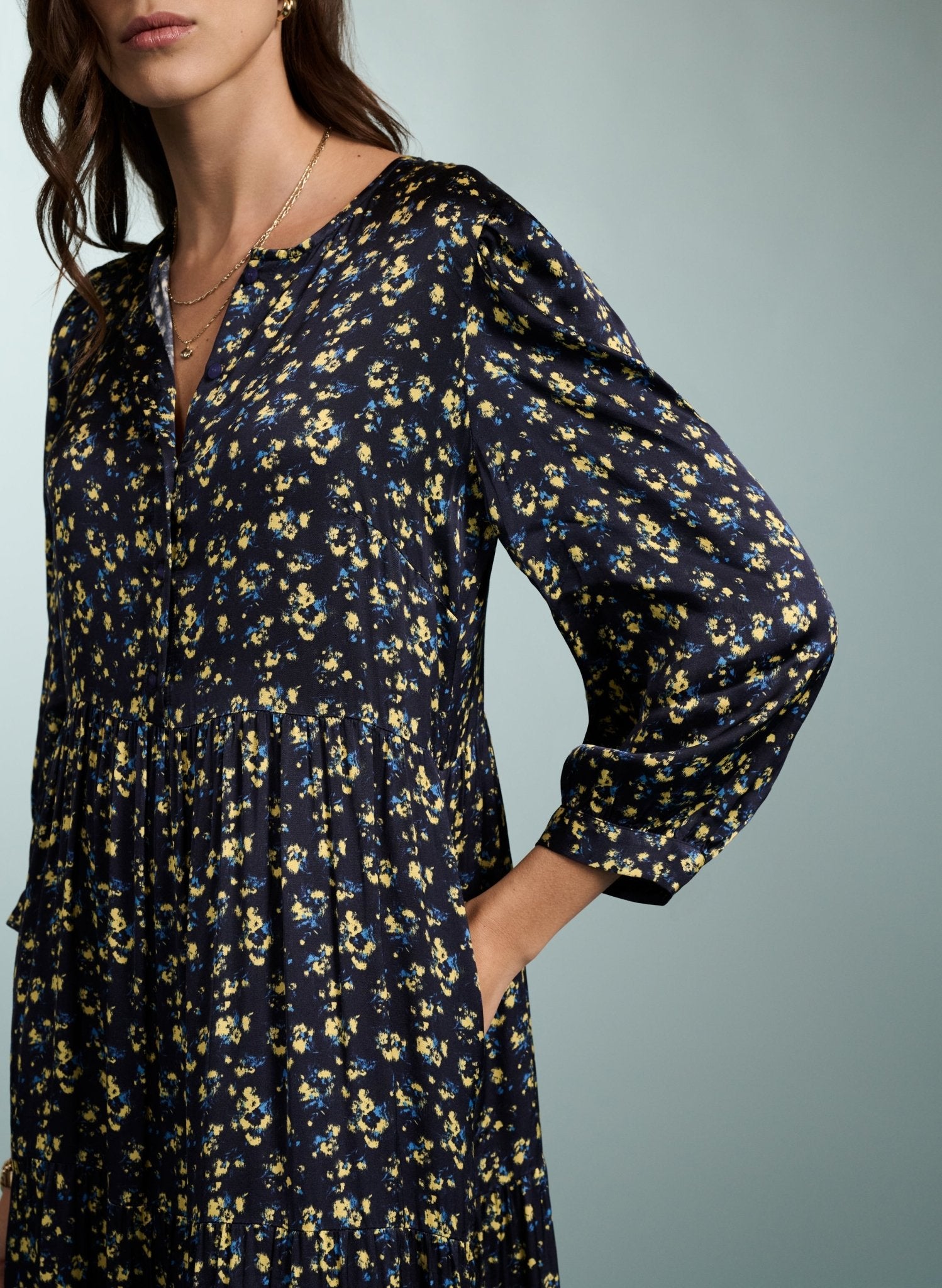 Purnita Dress - Blue Blurred Ditsy Baukjen