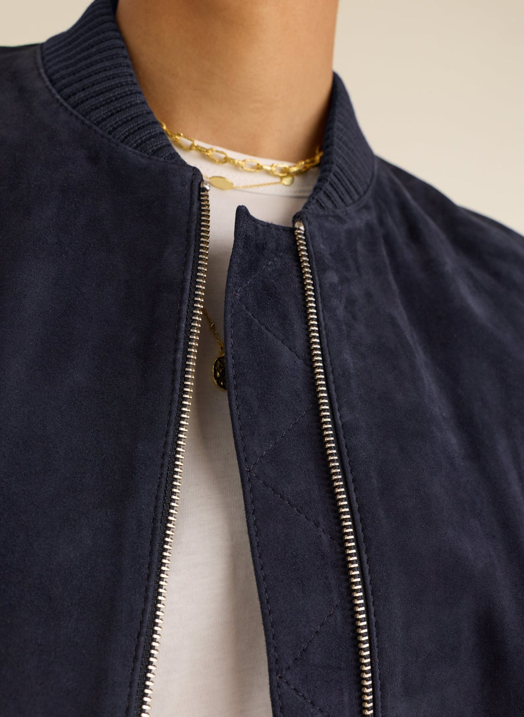 Quinn Suede Cropped Bomber Jacket - Classic Navy Baukjen