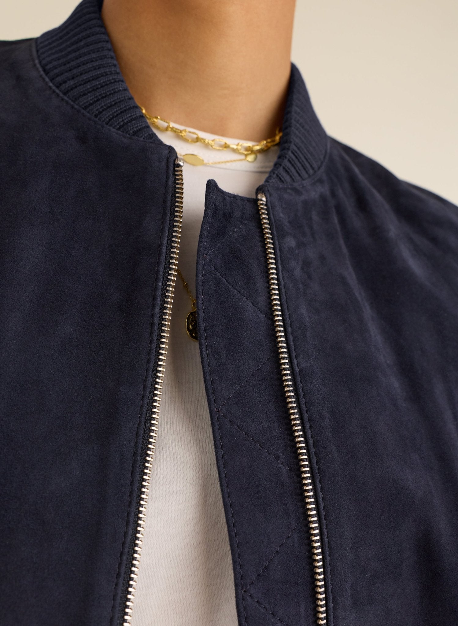 Quinn Suede Cropped Bomber Jacket - Classic Navy Baukjen