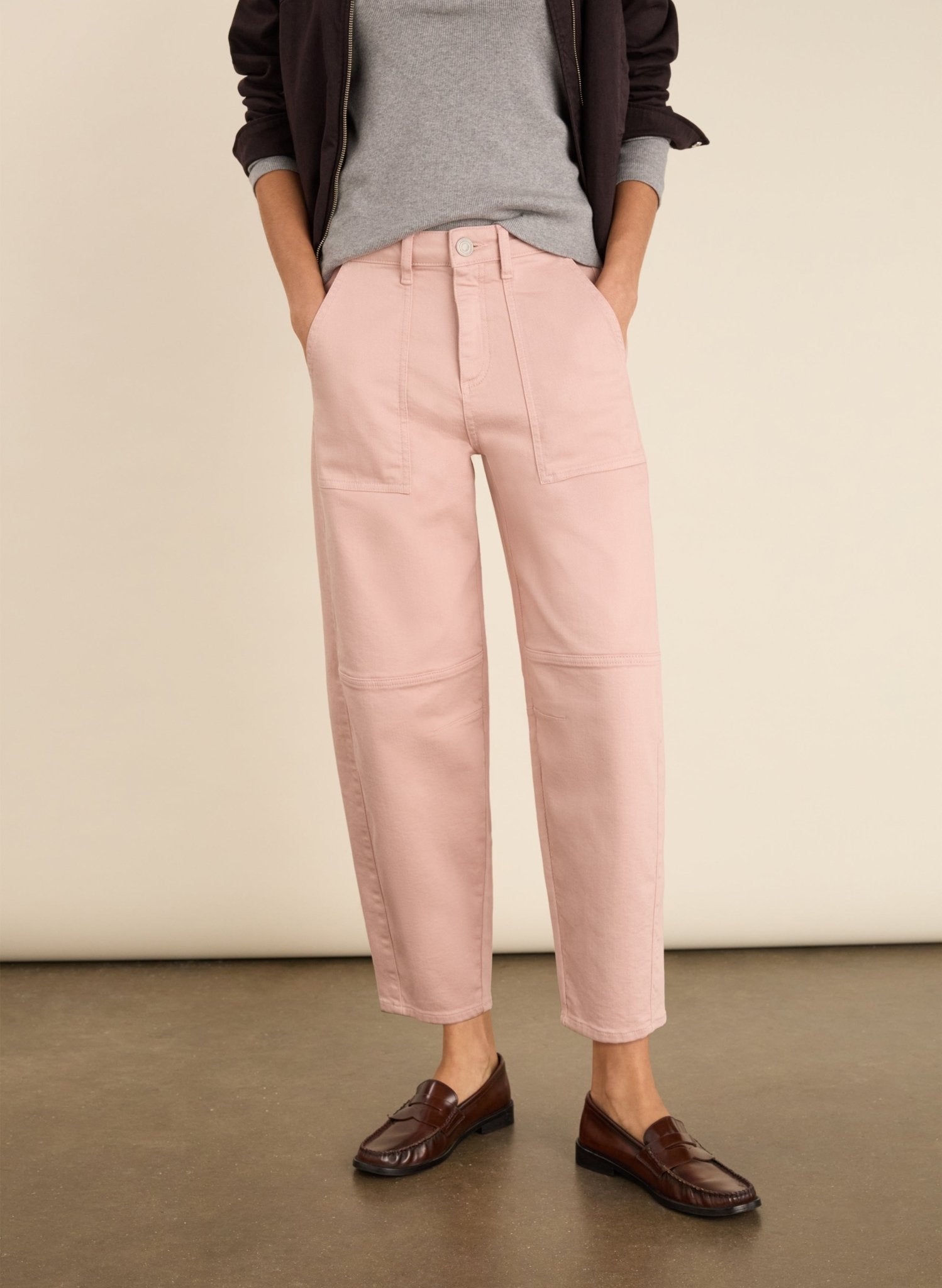 Reece Organic Cotton Stretch Barrel Leg Cargo Jeans - Pastel Pink Baukjen