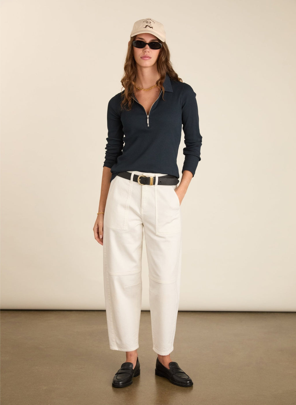 Reece Organic Cotton Stretch Barrel Leg Cargo Jeans - Soft White Baukjen