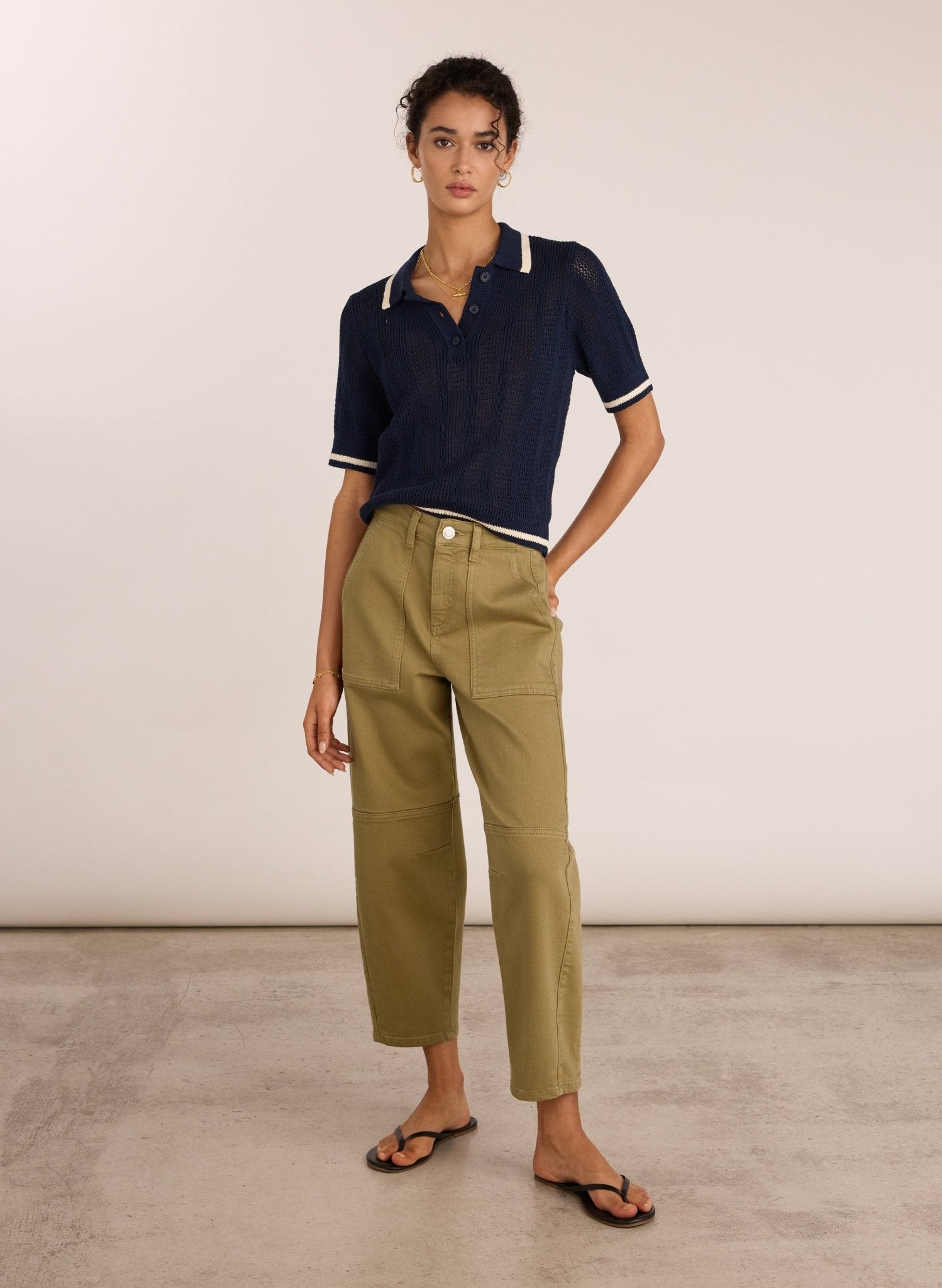 Reece Organic Cotton Stretch Barrel Leg Cargo Jeans - Taupe Baukjen