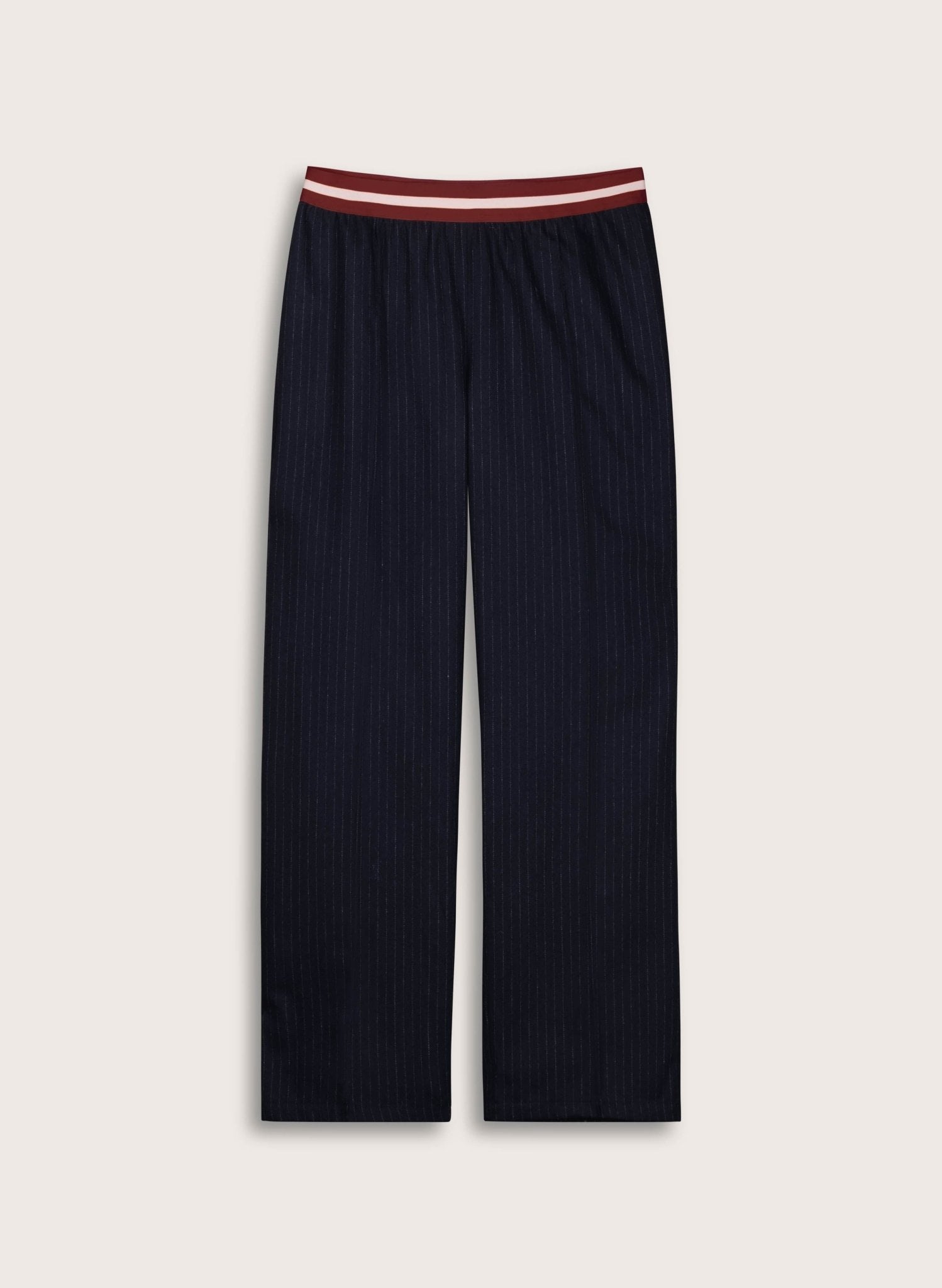 Remy Wool Blend Wide Leg Trousers - Navy Pinstripe Baukjen