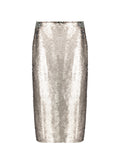 RENT - Toni Recycled Sequin Pencil Midi Skirt - Silver Grey Baukjen