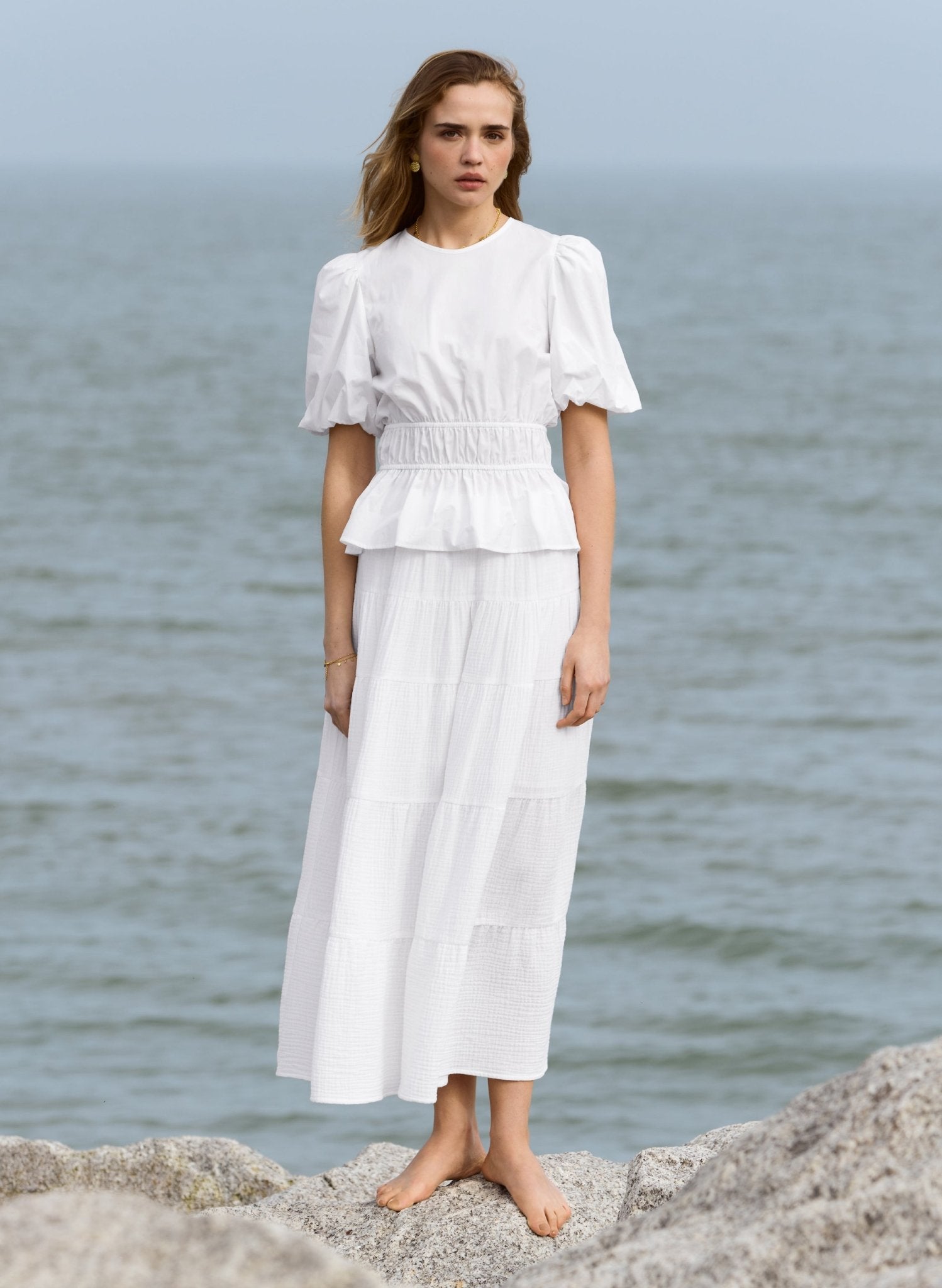 Rhoda Organic Cheesecloth Tiered Maxi Skirt - Pure White Baukjen