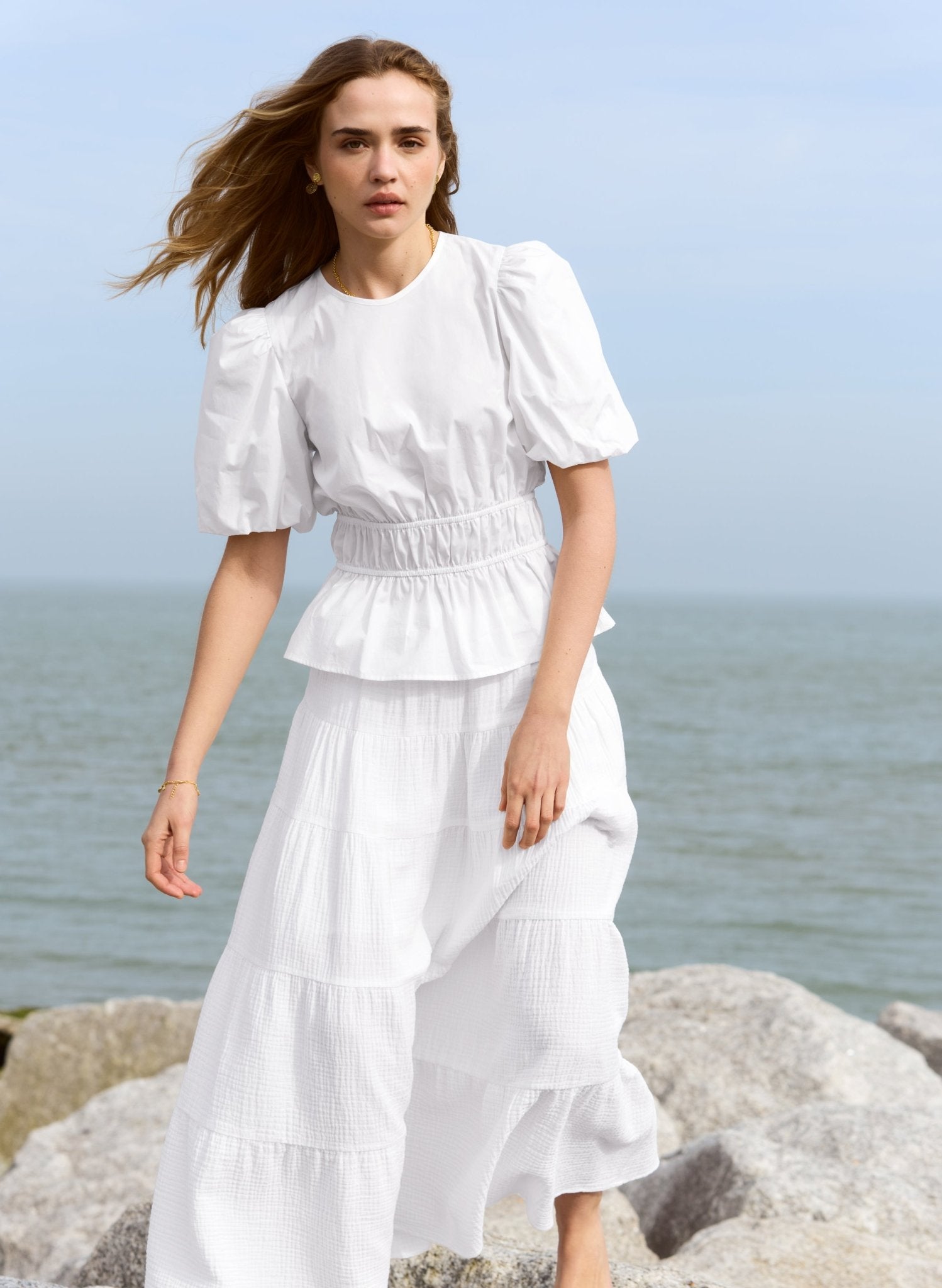 Rhoda Organic Cheesecloth Tiered Maxi Skirt - Pure White Baukjen