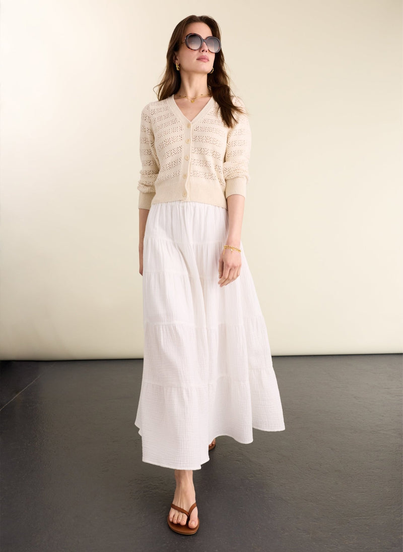 Rhoda Organic Cheesecloth Tiered Maxi Skirt - Pure White Baukjen