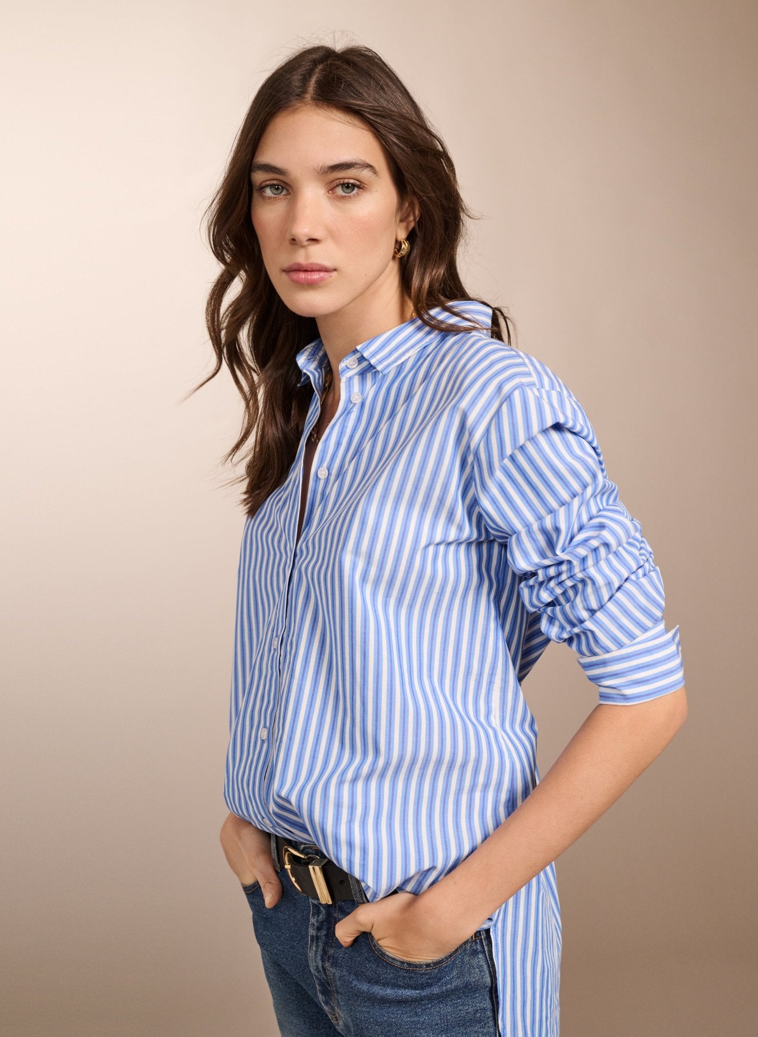 Rishma Organic Cotton Shirt - Blue and Soft White Baukjen