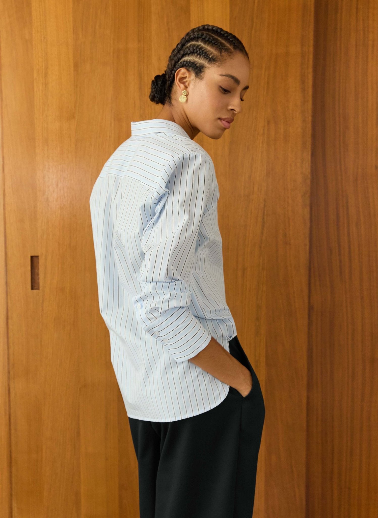 Rishma Organic Cotton Stripe Shirt - Blue, Black & White Stripe Baukjen