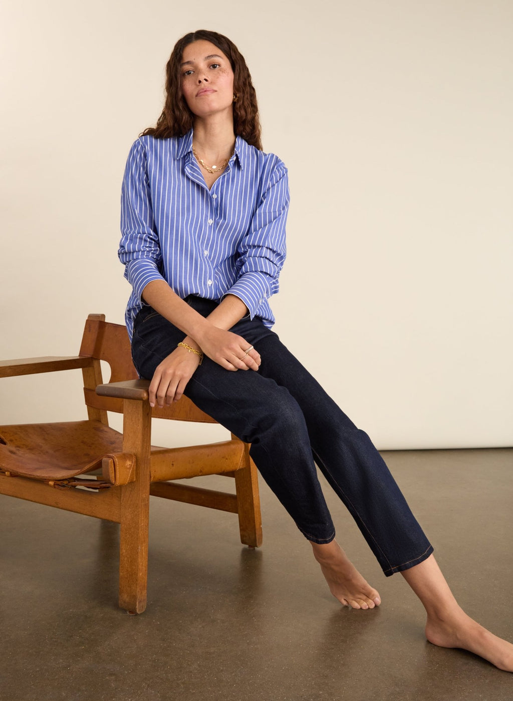 Rishma Organic Cotton Stripe Shirt - Blue & White Stripe Baukjen