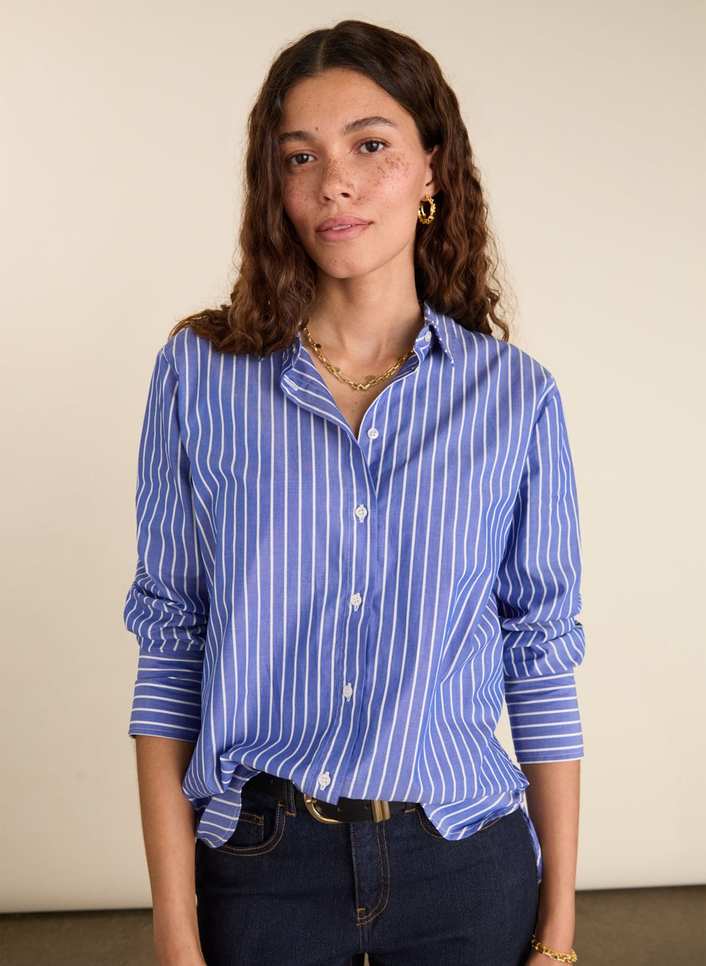 Rishma Organic Cotton Stripe Shirt - Blue & White Stripe Baukjen