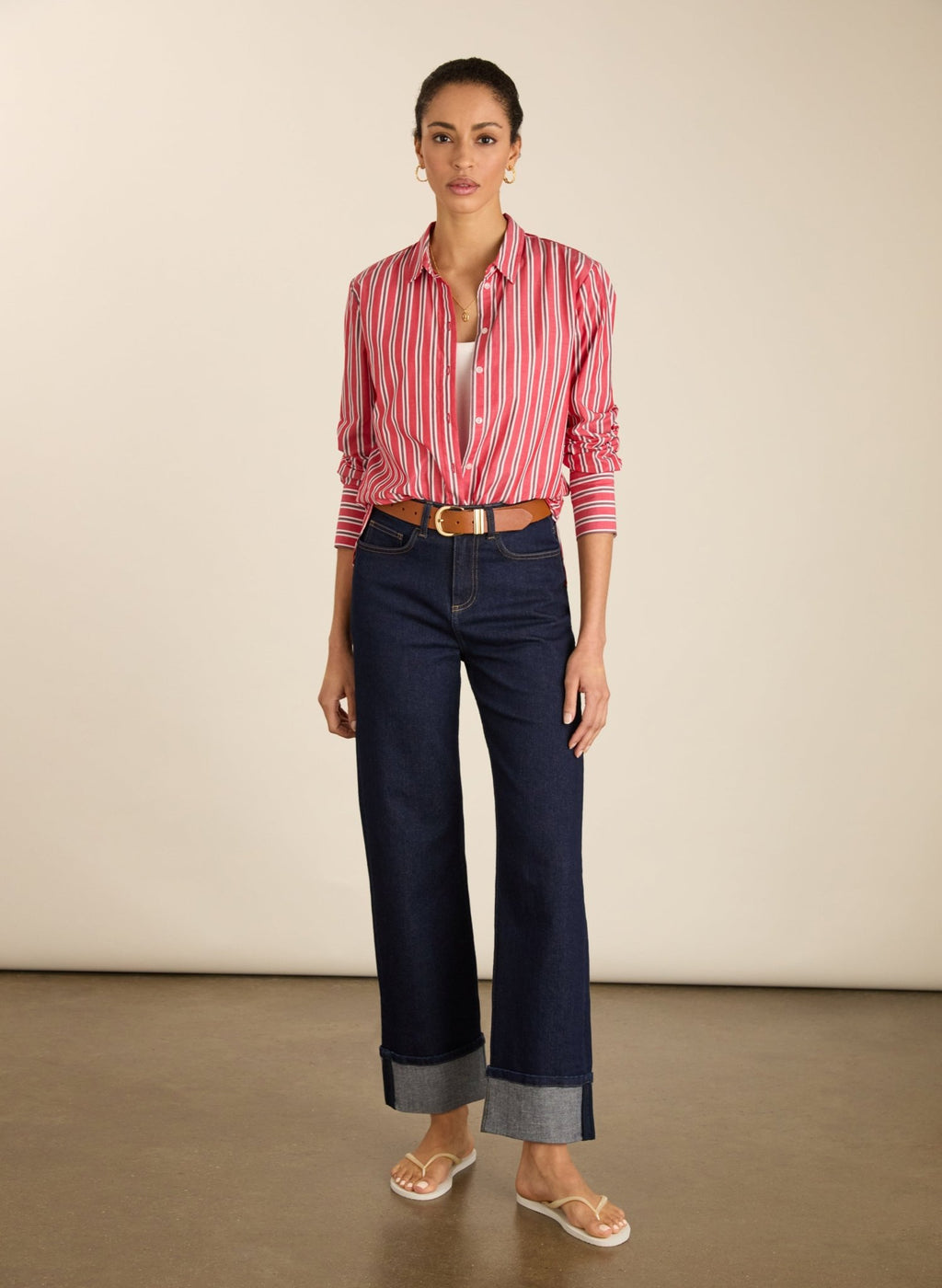 Rishma Organic Cotton Stripe Shirt - Crimson, Garnet & White Stripe Baukjen