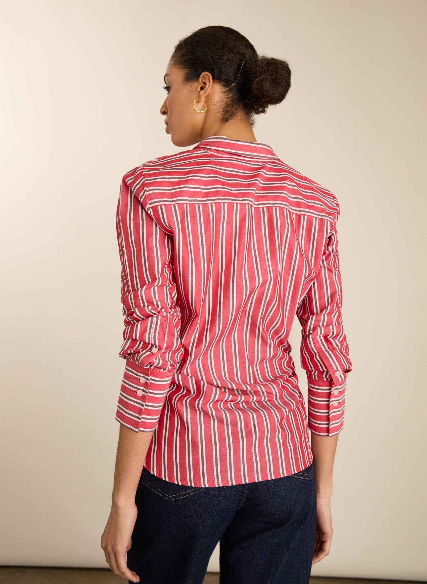 Rishma Organic Cotton Stripe Shirt - Crimson, Garnet & White Stripe Baukjen