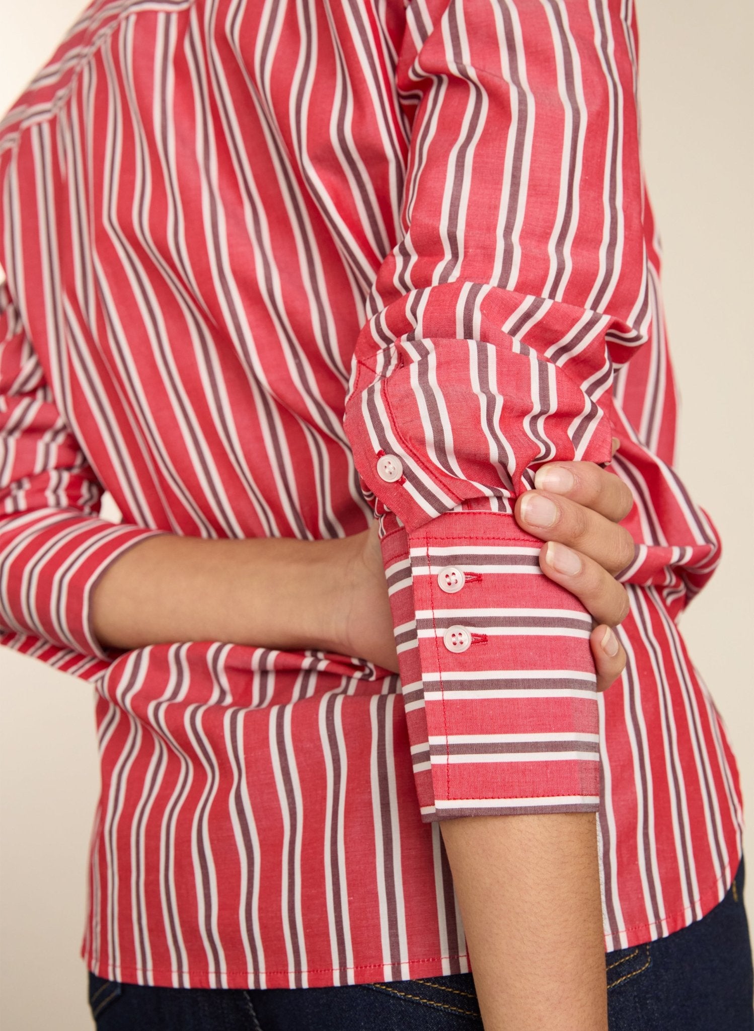 Rishma Organic Cotton Stripe Shirt - Crimson, Garnet & White Stripe Baukjen
