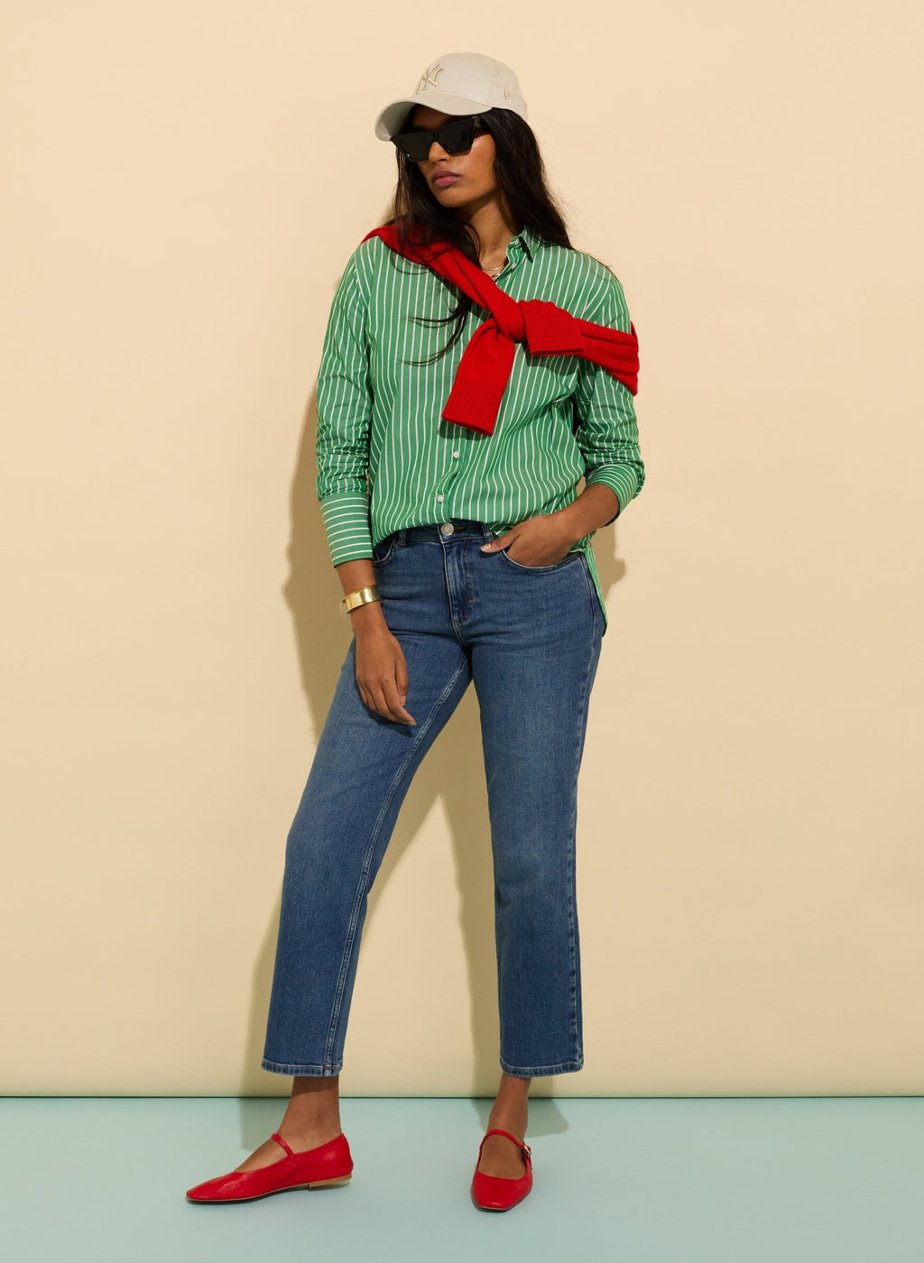 Rishma Organic Cotton Stripe Shirt - Emerald Green & White Stripe Baukjen