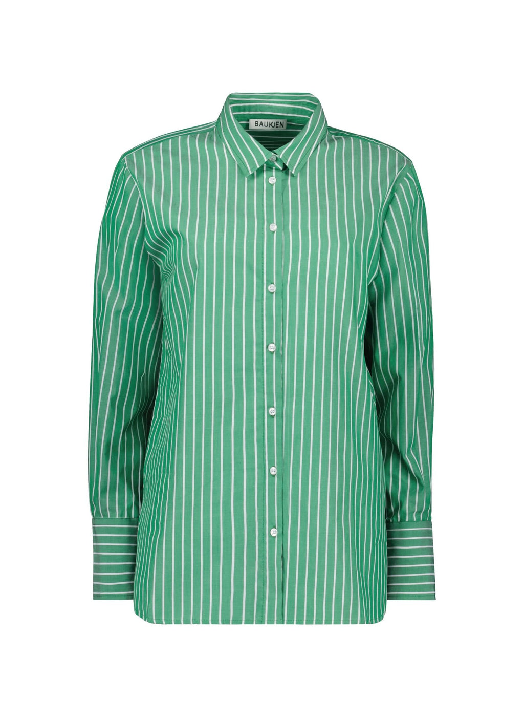 Rishma Organic Cotton Stripe Shirt - Emerald Green & White Stripe Baukjen