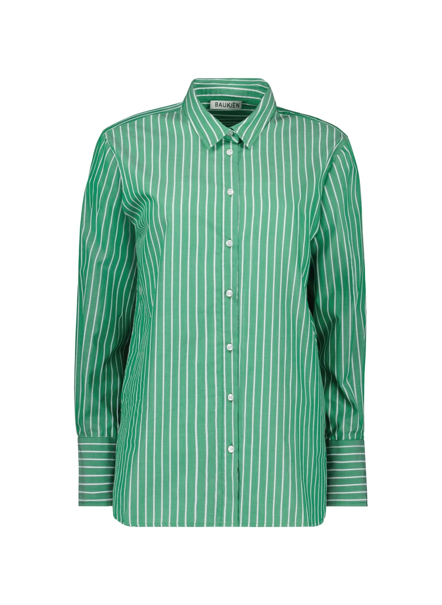 Rishma Organic Cotton Stripe Shirt - Emerald Green & White Stripe Baukjen
