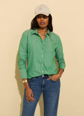 Rishma Organic Cotton Stripe Shirt - Emerald Green & White Stripe Baukjen