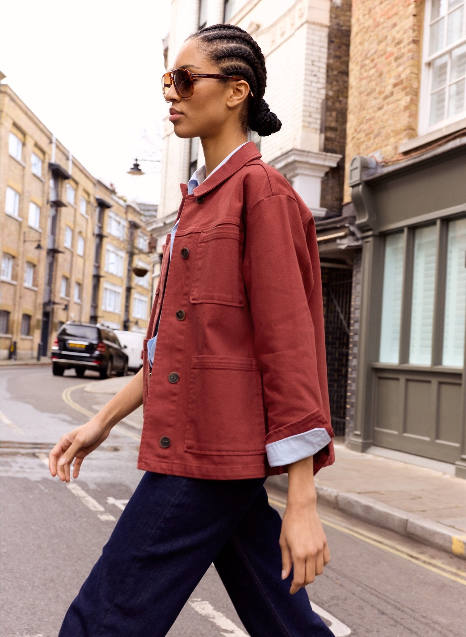 Rowan Organic Cotton Denim Utility Jacket - Terracotta Baukjen