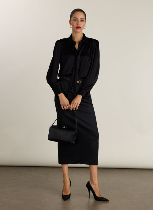 Roxy Satin Tie Blouse - Black Baukjen