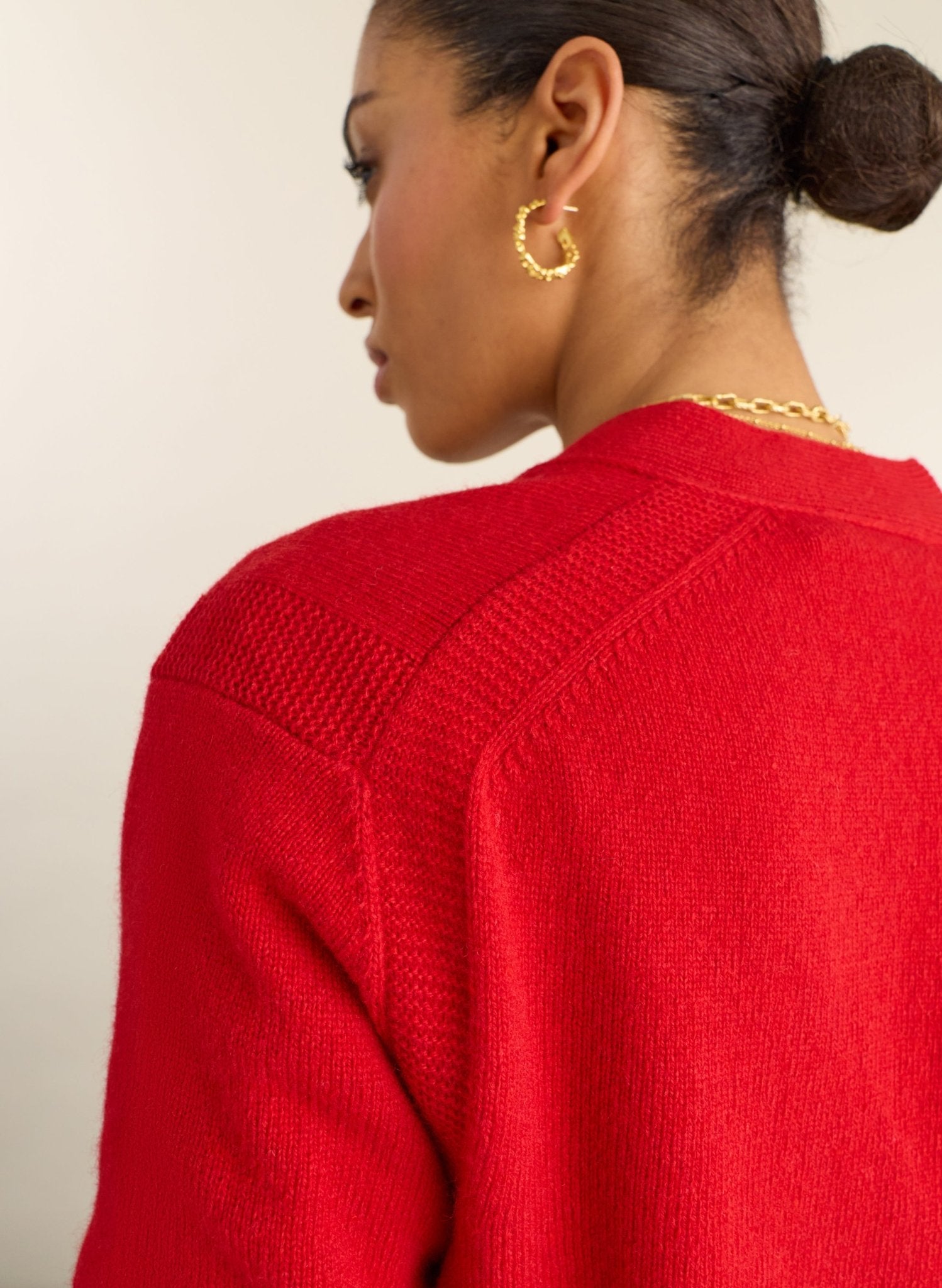 Ruth V-Neck Italian Wool Cardigan - Crimson Red Baukjen